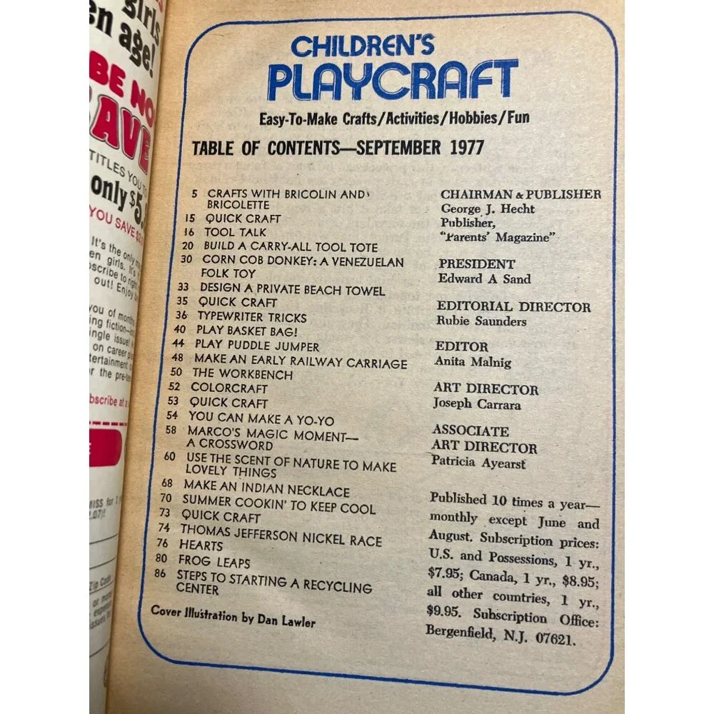 Childrens  Playcraft Magazine Vintage Sept 1977 Issue